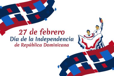 Çeviri: 27 Şubat, Dominik Cumhuriyeti Bağımsızlık Günü. Vektör çizimi. Tebrik kartı, poster ve afiş için uygun