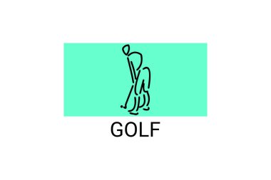 Golf sporu vektör çizgisi simgesi. Bir golf oyuncusu topa vuruyor. spor pictogram, vektör illüstrasyonu.