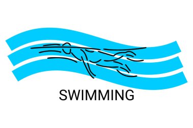 yüzme sporu vektör çizgisi simgesi. Bir atlet bir yüzme yarışmasına katılıyor, spor piktogramı, vektör illüstrasyonu.