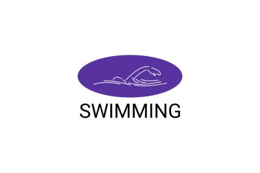 yüzme sporu vektör çizgisi simgesi. Bir atlet bir yüzme yarışmasına katılıyor, spor piktogramı, vektör illüstrasyonu.