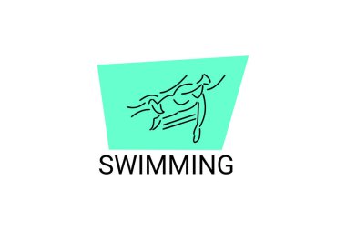 yüzme sporu vektör çizgisi simgesi. Bir atlet bir yüzme yarışmasına katılıyor, spor piktogramı, vektör illüstrasyonu.