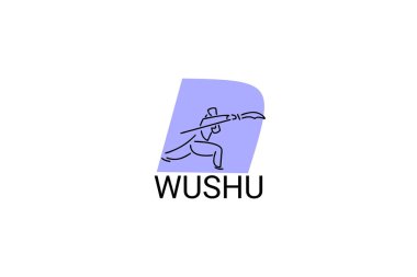 wushu sport vector line icon. sportman, fighting stance. sport pictogram illustration.