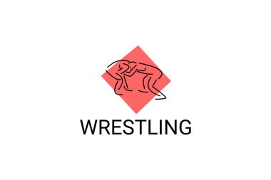 Güreş sporu vektör çizgisi ikonu. Güreş stili spor piktogramıyla atlet dövüşü, vektör illüstrasyonu.