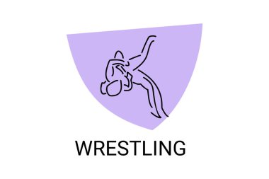 Güreş sporu vektör çizgisi ikonu. Güreş stili spor piktogramıyla atlet dövüşü, vektör illüstrasyonu.
