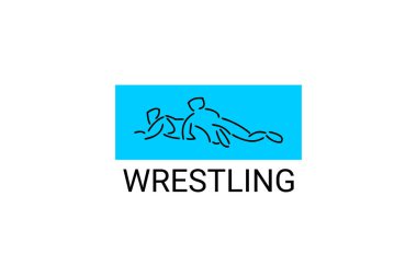 Güreş sporu vektör çizgisi ikonu. Güreş stili spor piktogramıyla atlet dövüşü, vektör illüstrasyonu.