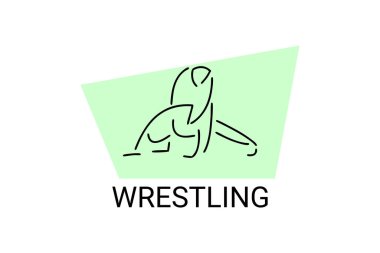 Güreş sporu vektör çizgisi ikonu. Güreş stili spor piktogramıyla atlet dövüşü, vektör illüstrasyonu.