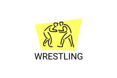 Güreş sporu vektör çizgisi ikonu. Güreş stili spor piktogramıyla atlet dövüşü, vektör illüstrasyonu.