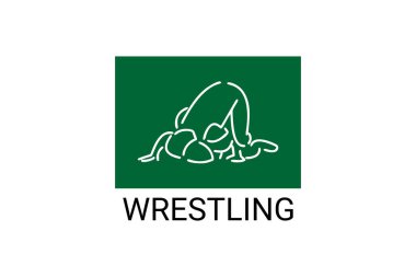 Güreş sporu vektör çizgisi ikonu. Güreş stili spor piktogramıyla atlet dövüşü, vektör illüstrasyonu.