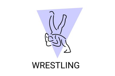 Güreş sporu vektör çizgisi ikonu. Güreş stili spor piktogramıyla atlet dövüşü, vektör illüstrasyonu.