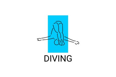 Dalış (spor) vektör çizgisi simgesi. Dalış sporu yapan bir yüzücü. İmzala. spor resimleme