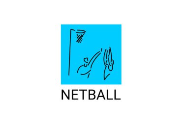 Netball spor vektör çizgisi simgesi. Netball oynayan bir kız. spor pictogram, vektör illüstrasyonu.