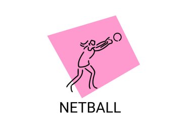 Netball spor vektör çizgisi simgesi. Netball oynayan bir kız. spor pictogram, vektör illüstrasyonu.