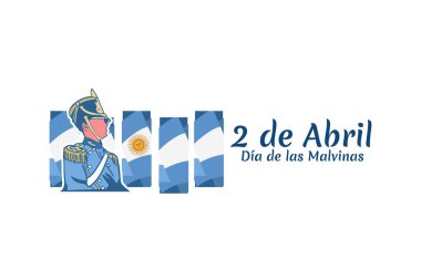 Çeviri: 2 Nisan, Malvinas Günü. Vektör çizimi. Tebrik kartı, poster ve afiş için uygun.
