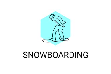 Snowboard sporu vektör çizgisi simgesi. Snowboard antrenmanı. spor pictogram, vektör illüstrasyonu.
