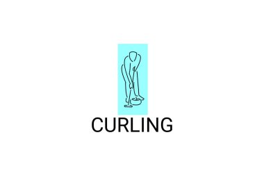 Curling sporu vektör çizgisi simgesi. Kıvırcık taşlı sporcu, ekipman işareti. spor resimleme