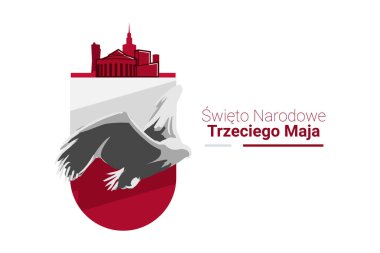 Tercümesi: 3 Mayıs Ulusal Günü. Polonya Ulusal Günü 'nüz kutlu olsun. Tebrik kartı, poster ve afiş için uygun.