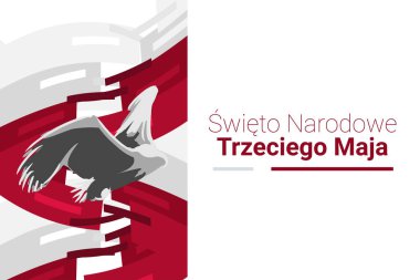 Tercümesi: 3 Mayıs Ulusal Günü. Polonya Ulusal Günü 'nüz kutlu olsun. Tebrik kartı, poster ve afiş için uygun.