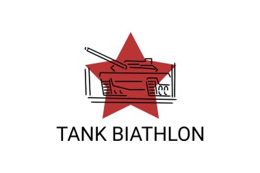 Tank biatlon vektör çizgisi simgesi. Askeri spor. Ordu spor etkinliği resimli resimleme.