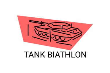 Tank biatlon vektör çizgisi simgesi. Askeri spor. Ordu spor etkinliği resimli resimleme.