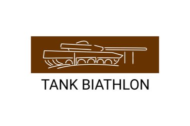 Tank biatlon vektör çizgisi simgesi. Askeri spor. Ordu spor etkinliği resimli resimleme.