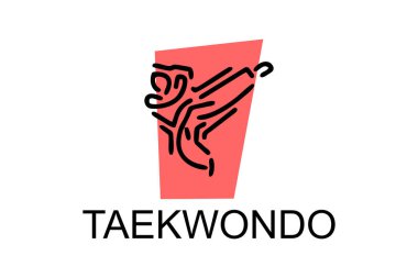 Tekvando sporu vektör çizgisi simgesi. Sporcu, dövüş duruşu. spor resimleme.