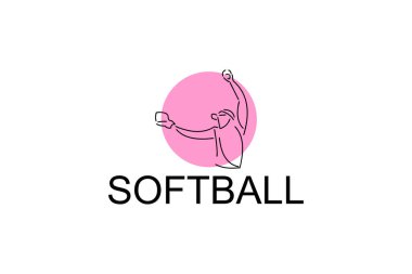 Softball oyuncusu vektör çizgisi simgesi. Atıcı ve top logosu, ekipman işareti. spor resimleme