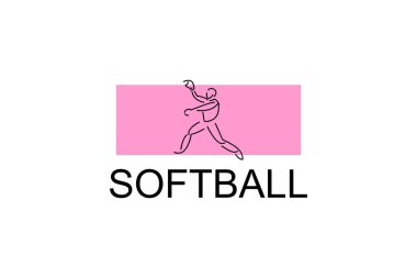 Softball oyuncusu vektör çizgisi simgesi. Atıcı ve top logosu, ekipman işareti. spor resimleme