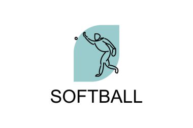 Softball oyuncusu vektör çizgisi simgesi. Atıcı ve top logosu, ekipman işareti. spor resimleme