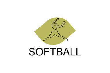 Softball oyuncusu vektör çizgisi simgesi. Atıcı ve top logosu, ekipman işareti. spor resimleme