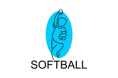 Softball oyuncusu vektör çizgisi simgesi. Atıcı ve top logosu, ekipman işareti. spor resimleme