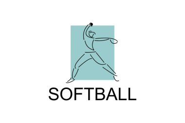 Softball oyuncusu vektör çizgisi simgesi. Atıcı ve top logosu, ekipman işareti. spor resimleme