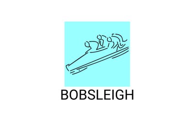 Bobsleigh spor vektör çizgisi simgesi. Kızaklı sporcu, ekipman tabelası. spor resimleme