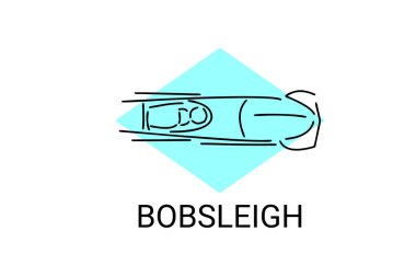 Bobsleigh spor vektör çizgisi simgesi. Kızaklı sporcu, ekipman tabelası. spor resimleme