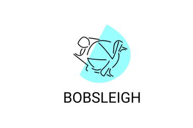 Bobsleigh spor vektör çizgisi simgesi. Kızaklı sporcu, ekipman tabelası. spor resimleme