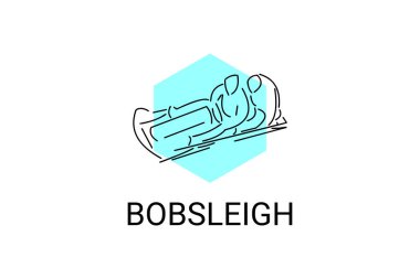 Bobsleigh spor vektör çizgisi simgesi. Kızaklı sporcu, ekipman tabelası. spor resimleme