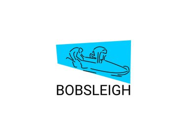 Bobsleigh spor vektör çizgisi simgesi. Kızaklı sporcu, ekipman tabelası. spor resimleme