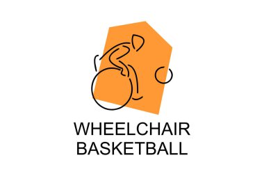 Tekerlekli sandalyeli basketbol sporu vektör çizgisi simgesi. spor pictogram, vektör illüstrasyonu.