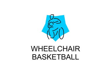 Tekerlekli sandalyeli basketbol sporu vektör çizgisi simgesi. spor pictogram, vektör illüstrasyonu.