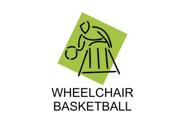 Tekerlekli sandalyeli basketbol sporu vektör çizgisi simgesi. spor pictogram, vektör illüstrasyonu.