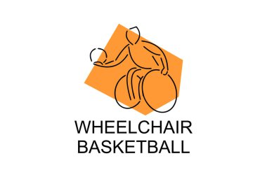 Tekerlekli sandalyeli basketbol sporu vektör çizgisi simgesi. spor pictogram, vektör illüstrasyonu.