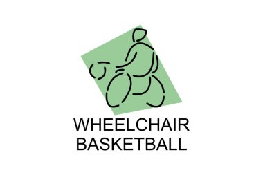 Tekerlekli sandalyeli basketbol sporu vektör çizgisi simgesi. spor pictogram, vektör illüstrasyonu.
