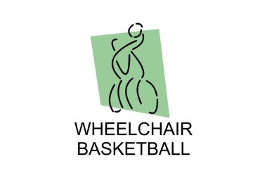 Tekerlekli sandalyeli basketbol sporu vektör çizgisi simgesi. spor pictogram, vektör illüstrasyonu.