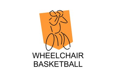 Tekerlekli sandalyeli basketbol sporu vektör çizgisi simgesi. spor pictogram, vektör illüstrasyonu.