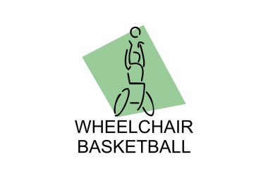 Tekerlekli sandalyeli basketbol sporu vektör çizgisi simgesi. spor pictogram, vektör illüstrasyonu.