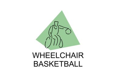Tekerlekli sandalyeli basketbol sporu vektör çizgisi simgesi. spor pictogram, vektör illüstrasyonu.