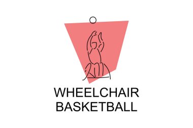 Tekerlekli sandalyeli basketbol sporu vektör çizgisi simgesi. spor pictogram, vektör illüstrasyonu.