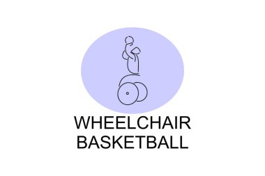Tekerlekli sandalyeli basketbol sporu vektör çizgisi simgesi. spor pictogram, vektör illüstrasyonu.