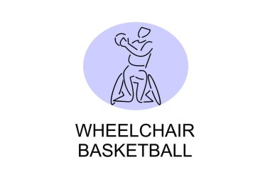 Tekerlekli sandalyeli basketbol sporu vektör çizgisi simgesi. spor pictogram, vektör illüstrasyonu.