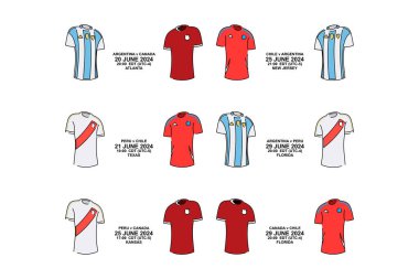 Arjantin, Peru, Şili, Kanada, 2024 futbol maçı, Vector illüstrasyon. Basit spor çizimleri.