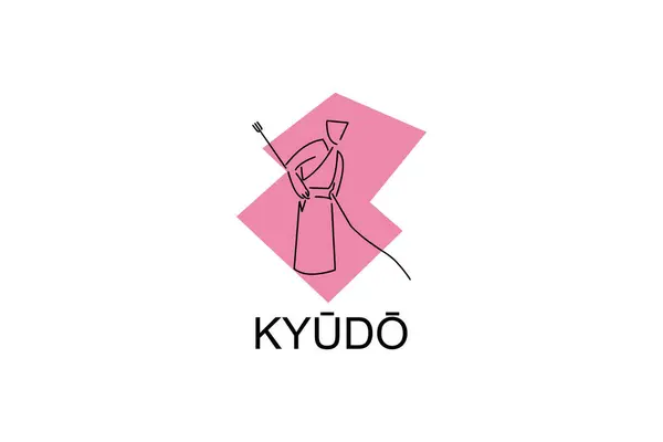 stock vector Japanese archery kyudo sport vector line icon. sportman, fighting stance. sport pictogram illustration.